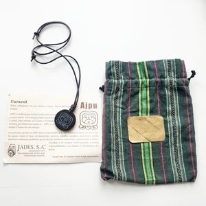 JADE Glyph Mayan Conch Shell Ajpu Stone Pendant Leather Cord Jewelry Necklace